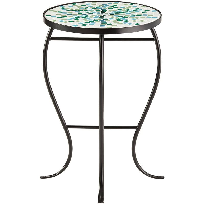 Teal Island Designs Modern Mosaic Black Round Outdoor Accent Side Table 14" Wide Aqua Blue Front Porch Patio Home House Balcony Deck Shed, 5 of 8