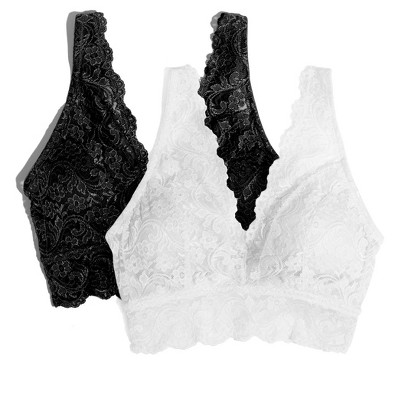 Smart & Sexy Women's Signature Lace Deep V Bralette 2-pack Black