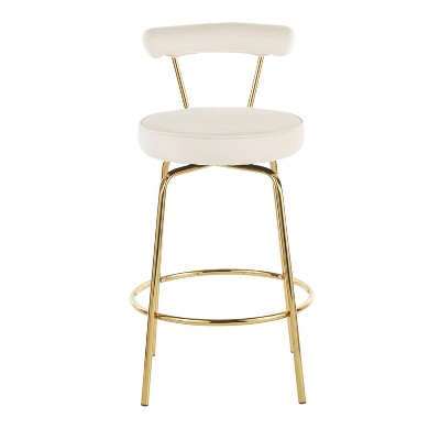 Glam Gold Metal and Cream Velvet Swivel Counter Stool