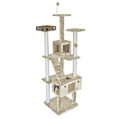 Cream Sisal Tall Cat Tree with Multiple Levels and Toys