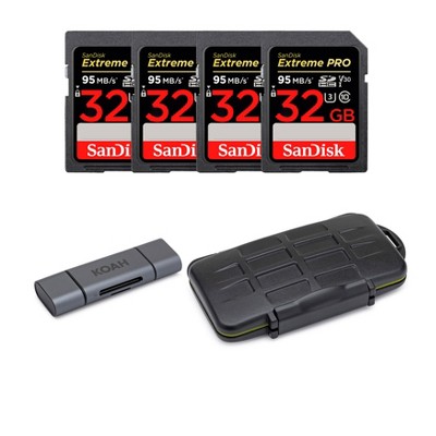 SanDisk 32GB Extreme Pro SD Card Bundle with Card Reader and Carrying Case