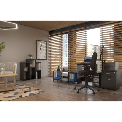 Americano Black Wood Laptop Desk with Drawer and Shelves