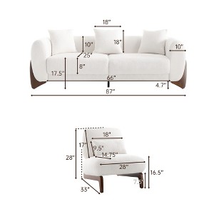 Modern Boucle Fabric Sofa Set - 1 Sofa and 2 chairs with Sleek Wooden Legs for Living Room or Home Office - Morden Fort - 1 of 1