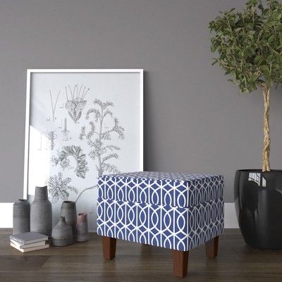 Bella Storage Ottoman - Blue Trellis - HomePop