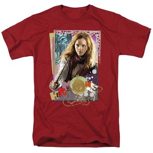 Harry Potter Hermione Colorful Paper Collage Adult T-Shirt Cardinal - 1 of 4