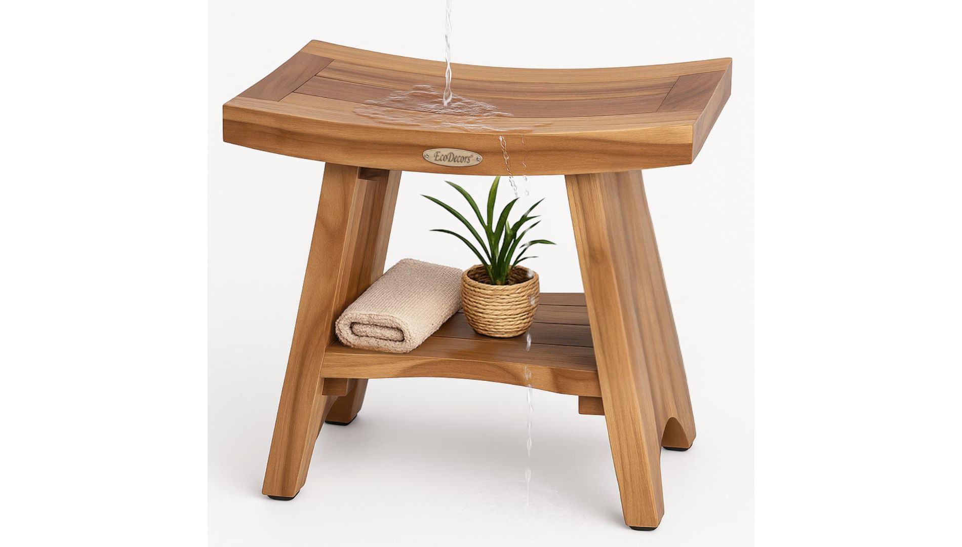 EcoDecors® Serenity® 18" Teak Wood Shower Bench with Shelf in EarthyTeak Finish - Target Plus Natural 18"L x 12"D x 18"H