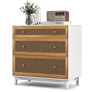 Costway 3-Drawer Rattan Dresser Modern Closet Chest Storage Cabinet Living Room Entryway - 1 of 4