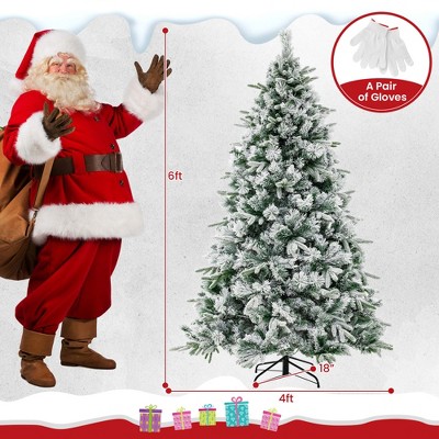 6' Green Snow Flocked PVC Christmas Tree with Warm White LED Lights