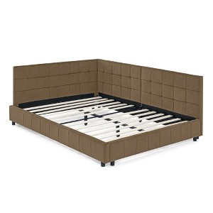 VYNXARIA Stylish Full Size Tufted Bed in Brown Velvet: Comfortable Backrest, Armrests, Perfect for Bedroom and Living Room - 1 of 4