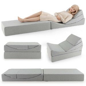 Costway 4-in-1 Convertible Folding Sofa Bed Floor Futon Sleeper Couch Chair Single Grey - 1 of 4