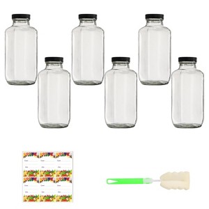 Itopfox 16 oz Glass Bottles with Lids - 6Pack, Glass Juicing Bottles - Portable, Reusable - Set of 6 - 1 of 4