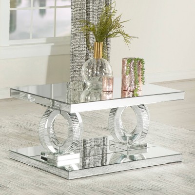 Breena Silver Rectangular Mirrored Coffee Table with Glass