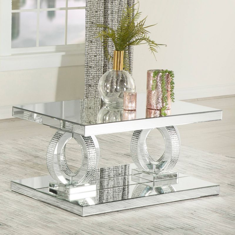 Breena Mirrored Coffee Table with Acrylic Crystals Silver - Coaster, 3 of 6