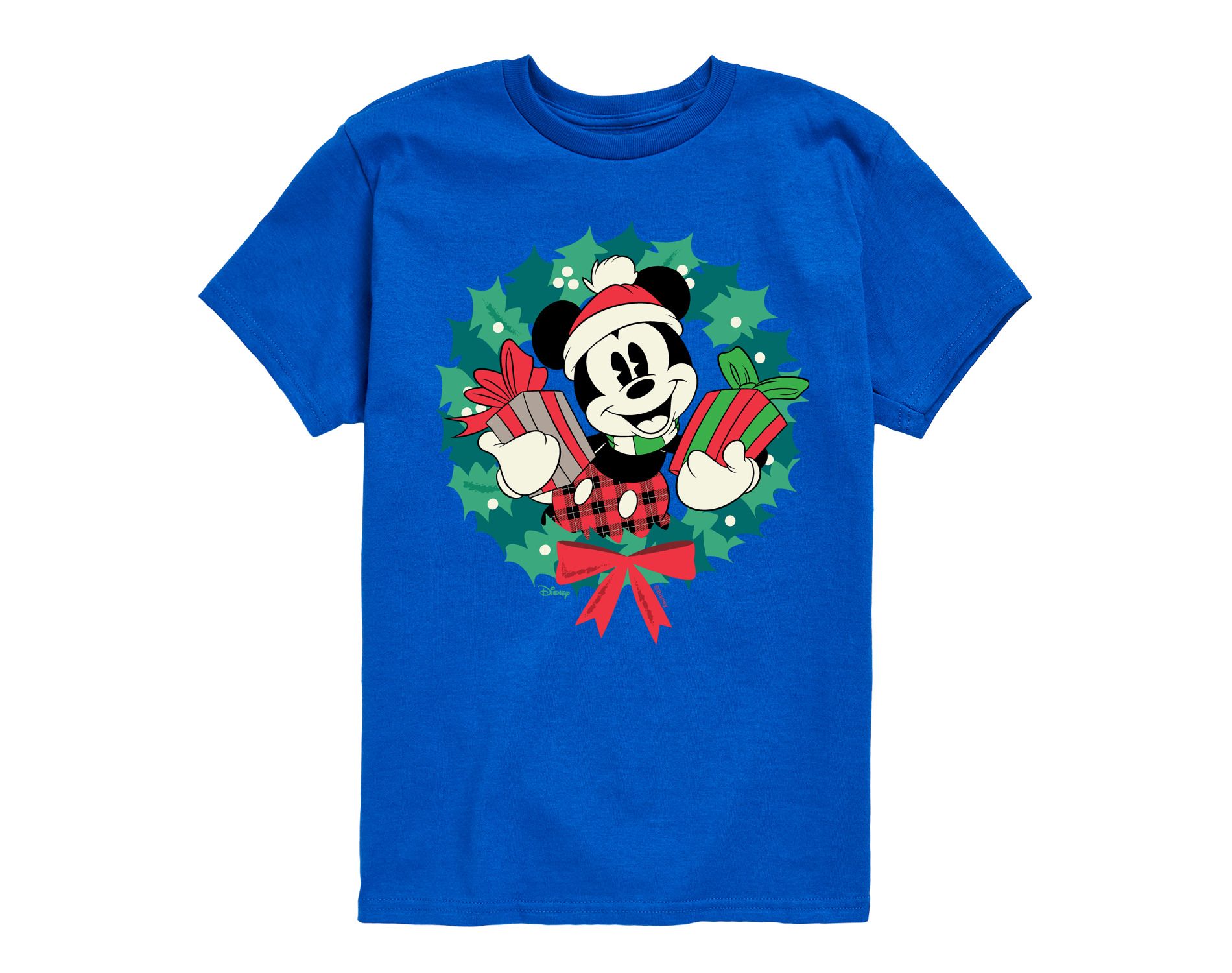 Boys' Disney Mickey Mouse Christmas Wreath Short Sleeve Graphic T-Shirt - Royal Blue - 3T