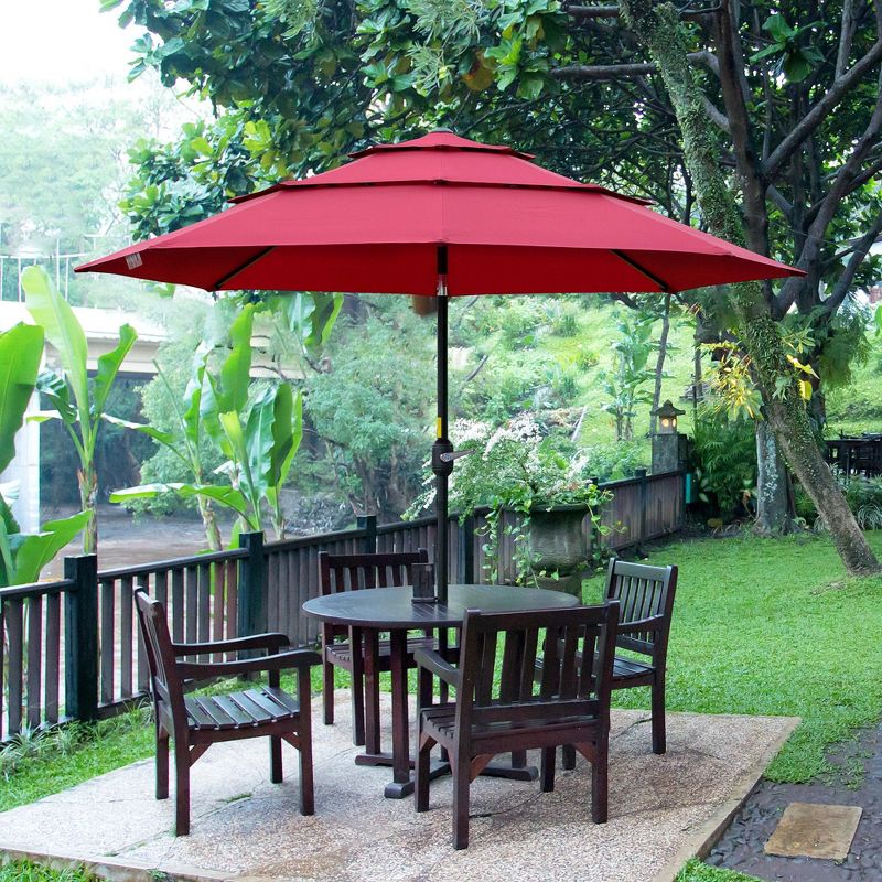 Outsunny 9FT 3 Tiers Patio Umbrella Outdoor Market Umbrella with Crank, Push Button Tilt for Deck, Backyard and Lawn, 2 of 7
