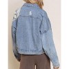 BLUEMING Womens Denim Jackets Button Down Distressed Contrast Leopard Washed Long Sleeve Ripped Jean Coats - 2 of 4