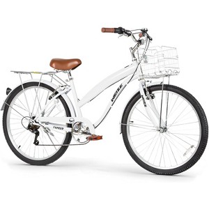 WEIZE Beach Cruiser Bike, 26 inch Commuter Bicycle for Adult 7-Speed Comfortable White City Bikes with Rear Rack or Basket, Ergonomic Upright Design - 1 of 4