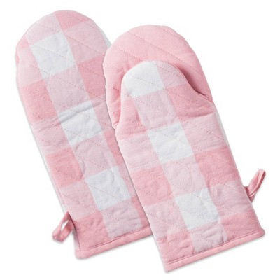 2pk Cotton Buffalo Check Oven Mitts Pink - Design Imports