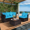 Costway 4PCS Patio Rattan Wicker Furniture Set Cushioned Sofa Ottoman Garden Turquoise\Red - 3 of 4