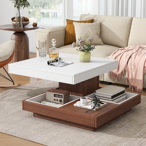 Wooakway 28'' Modern Square 360 Degree Rotating Coffee Table Center Table with Storage Cabinet Side Table for Living Room - 1 of 4