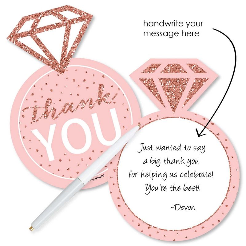 Big Dot of Happiness Bride Squad - Shaped Thank You Cards - Rose Gold Bridal Shower Bachelorette Party Thank You Note Cards with Envelopes - Set of 12, 2 of 8