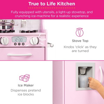 Pink Wooden Kids Play Kitchen Set with Chalkboard and Accessories