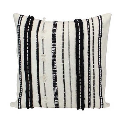 Melrose 17" Square Striped Indoor Throw Pillow - Ivory/Black