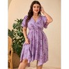 Garvee Women Plus Size Wrap V Neck Midi Dress Short Sleeves High Waist Irregular Hem Summer Casual Dress - 2 of 4