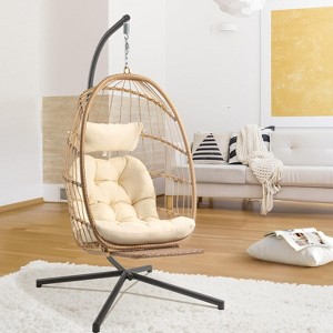 Brafabhome Swing Egg Chair with Cushions, Wicker Hanging Patio Egg Chair with Steel Stand for Indoor Outdoor Bedroom Garden - 1 of 4