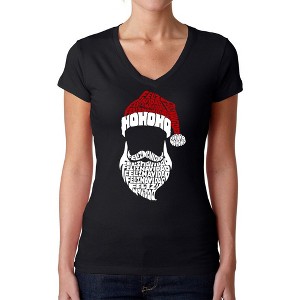 LA Pop Art Feliz Navidad Santa Claus - Women's Word Art V-Neck T-Shirt - 1 of 4