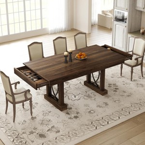 TackView 71''Wooden Kitchen Table with 2-Drawers,Large Tabletop & Sturdy Frame,Rectangular Dining Table with Double Pedestal for 6-8 - 1 of 4