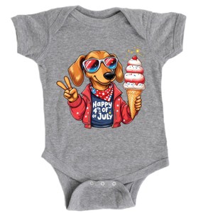 The Juniper Shop Patriotic Dog Ice Cream Baby Short Sleeve Bodysuit - NB - Heather Grey - 1 of 4
