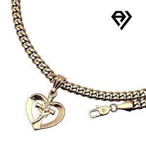 Aria Jeweler 6mm Cuban Chain With Heart Cross Pendent - 1 of 4