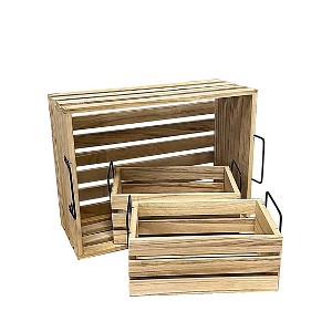 Essential Decor & Beyond 3-Piece Set Wooden Box with Handle Accent Decor in Natural Color - 1 of 1