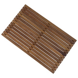 Sunnydaze Solid Teak 19.5" x 31.5" Shower and Bath Slatted Mat with Rubber Feet - 1 of 4