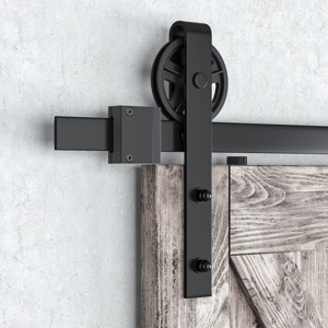 SMARTSTANDARD Classic Industrial Style Single Sliding Barn Door Hardware Kit, Heavy Duty Track with Big Wheel Hangers (Door Not Included) - 1 of 4
