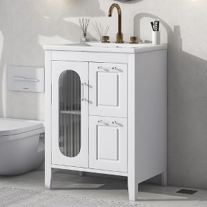KIGFTSOD 24" Bathroom Vanity with Sink, Bathroom Vanity Cabinet with Two Drawers and Door, Adjustable Shelf, Solid Wood and MDF - 1 of 4