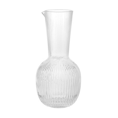 Elle Decor Ribbed Glass Carafe, Water Jug for Iced Tea, Winery Decanters, Mixed Drinks and Beverages, 40 oz.