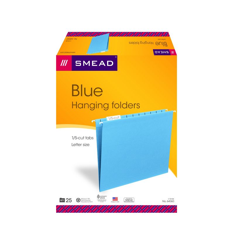 Smead Hanging File Folder with Tab, 1/5-Cut Adjustable Tab, Letter Size, 25 per Box, 2 of 11