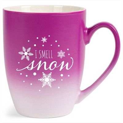 Elanze Designs I Smell Snow Two Toned Ombre Matte Pink and White 12 ounce Ceramic Stoneware Coffee Cup Mug