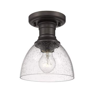 Golden Lighting Hines 1-Light Semi-flush in Rubbed Bronze with Seeded Glass