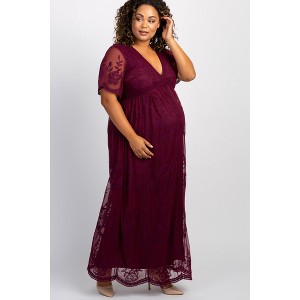 Pinkblush PinkBlush Burgundy Lace Mesh Overlay Plus Maternity Maxi Dress - 1 of 4