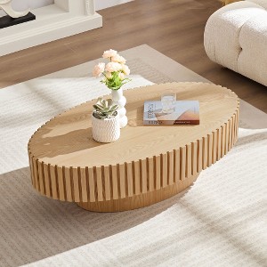 Lyngins Modern Handcraft Drum Coffee Table, Ellipse Coffee Table for Living Room, 43.7" Multi-Functional Living Room Table & Center Table - 1 of 4
