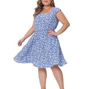 Agnes Orinda Women's Plus Size Summer Floral Square Neck Ruffle Cap Sleeve Casual A Line Dresses - 1 of 4