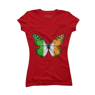 Junior's Design By Humans Butterfly Flag Of Ireland By GiftsIdeas T-Shirt
