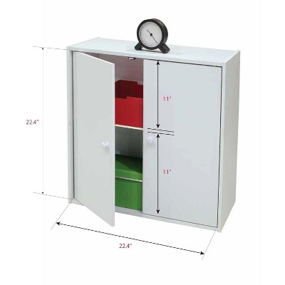White Wood Adjustable 2-Tier Kids Bookcase with Doors