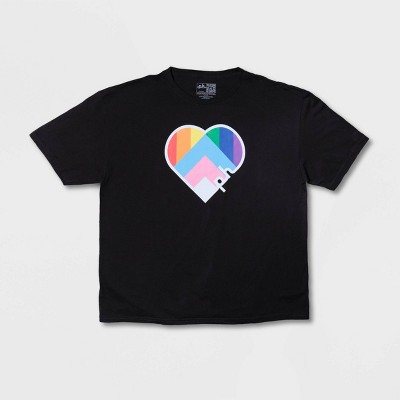 Pride Adult Short Sleeve Rainbow Heart T-Shirt - Black