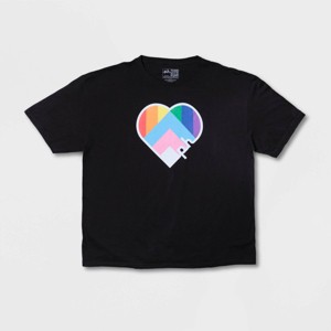 Pride Adult Short Sleeve Rainbow Heart T-Shirt - Black - 1 of 1