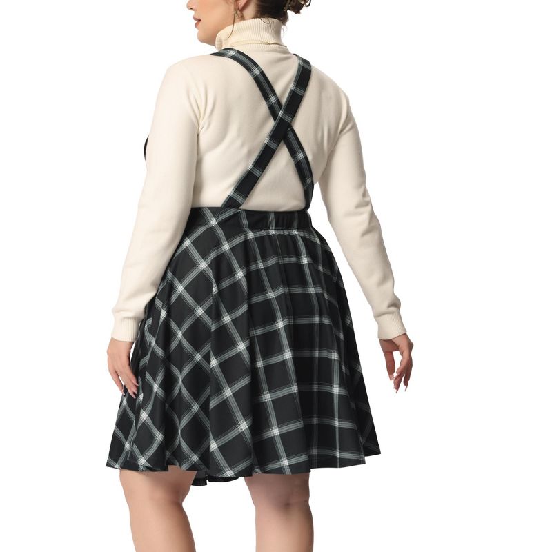 Agnes Orinda Women's Plus Size Elegant Plaid Overalls Fashionable A Line Skirts, 4 of 6