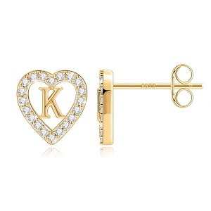 Turandoss Heart Initial Stud Earrings - Gifts for Girls, Sterling Silver Post 14K GoTurandossld Plated All Over Hypoallergenic - 1 of 4